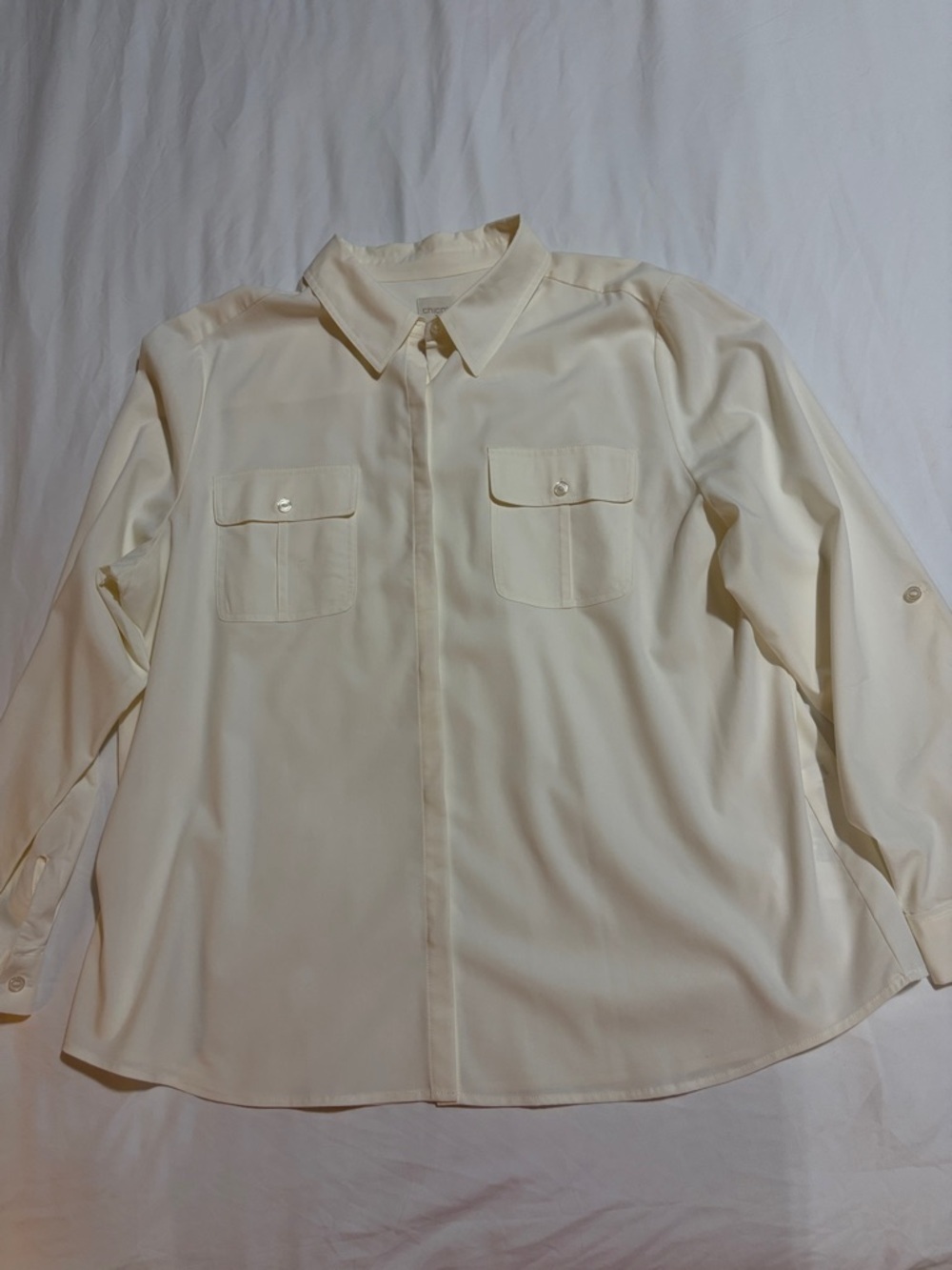 Chico’s Cream Long-Sleeve Button-Down Blouse